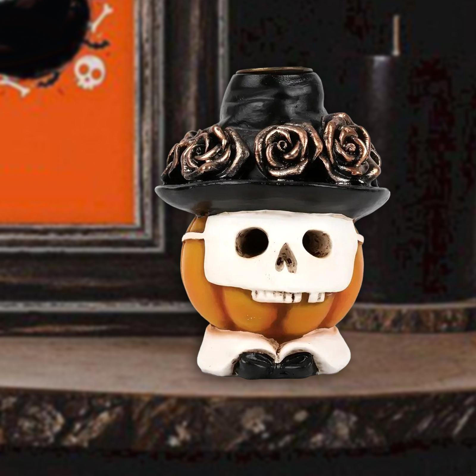 

Skull Pumpkin Figurine Backflow Incense Burner Art Crafts Sculpture Halloween Decor for Home Office