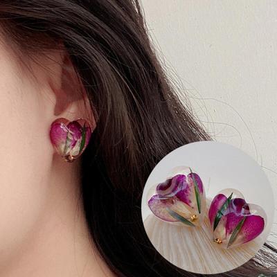 Corin Purple Heart Flower Fashion Point Earrings