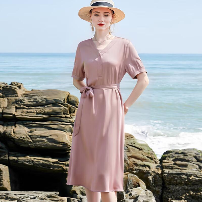 XUEXI Women s 2025 Summer Mulberry Silk Midi Dress XL