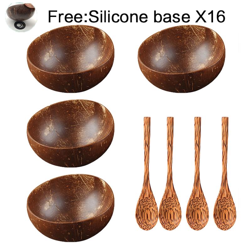 Coconut Bowl Set Natural Handmade Coconut Shell Tableware Wood Spoon Dessert Fruit Salad Mixing Rice Ramen Wooden Bamboo Bowl