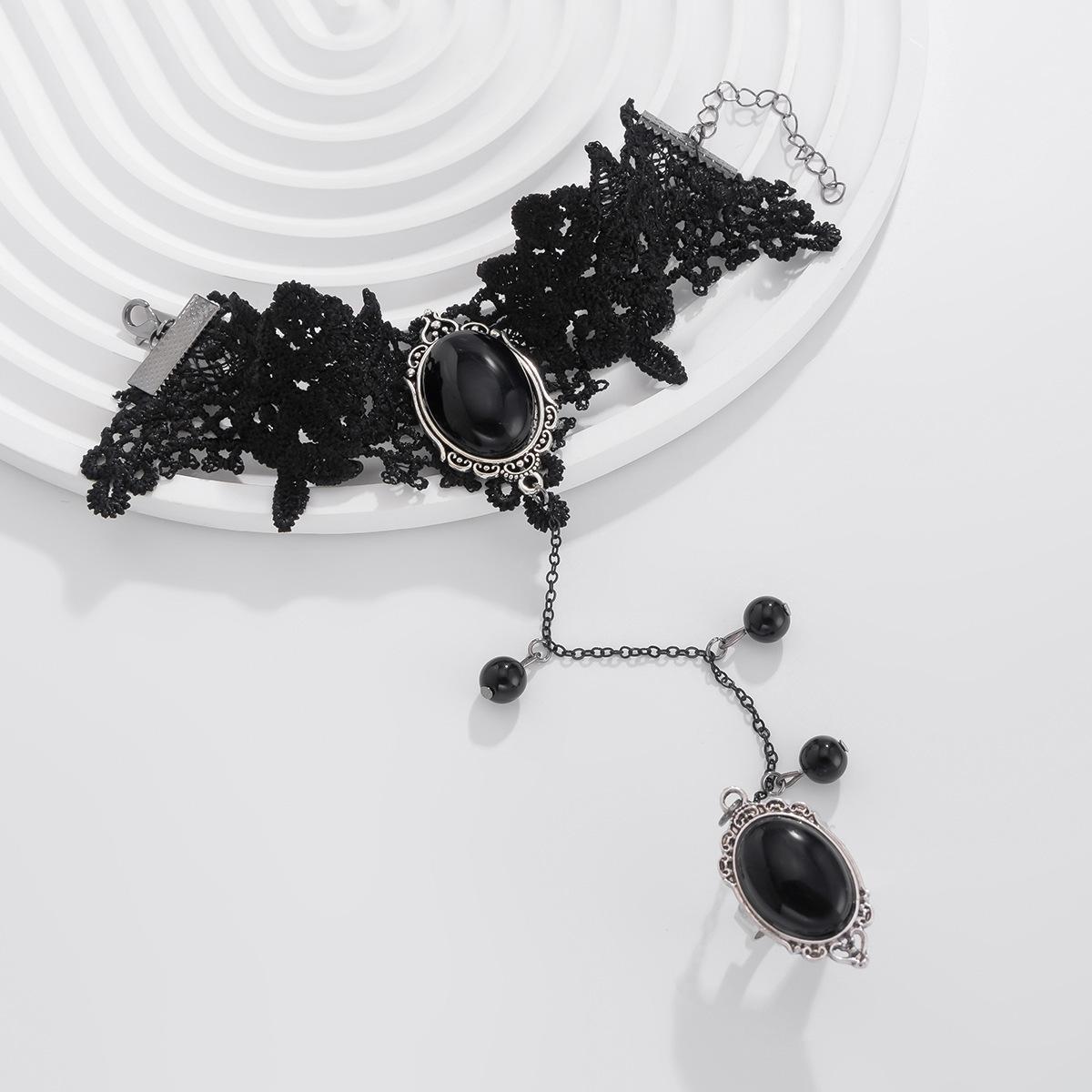 

Sexy Gothic Red Rose Jewelry, Personalized And Creative Dark Lace Lace Finger Bracelet