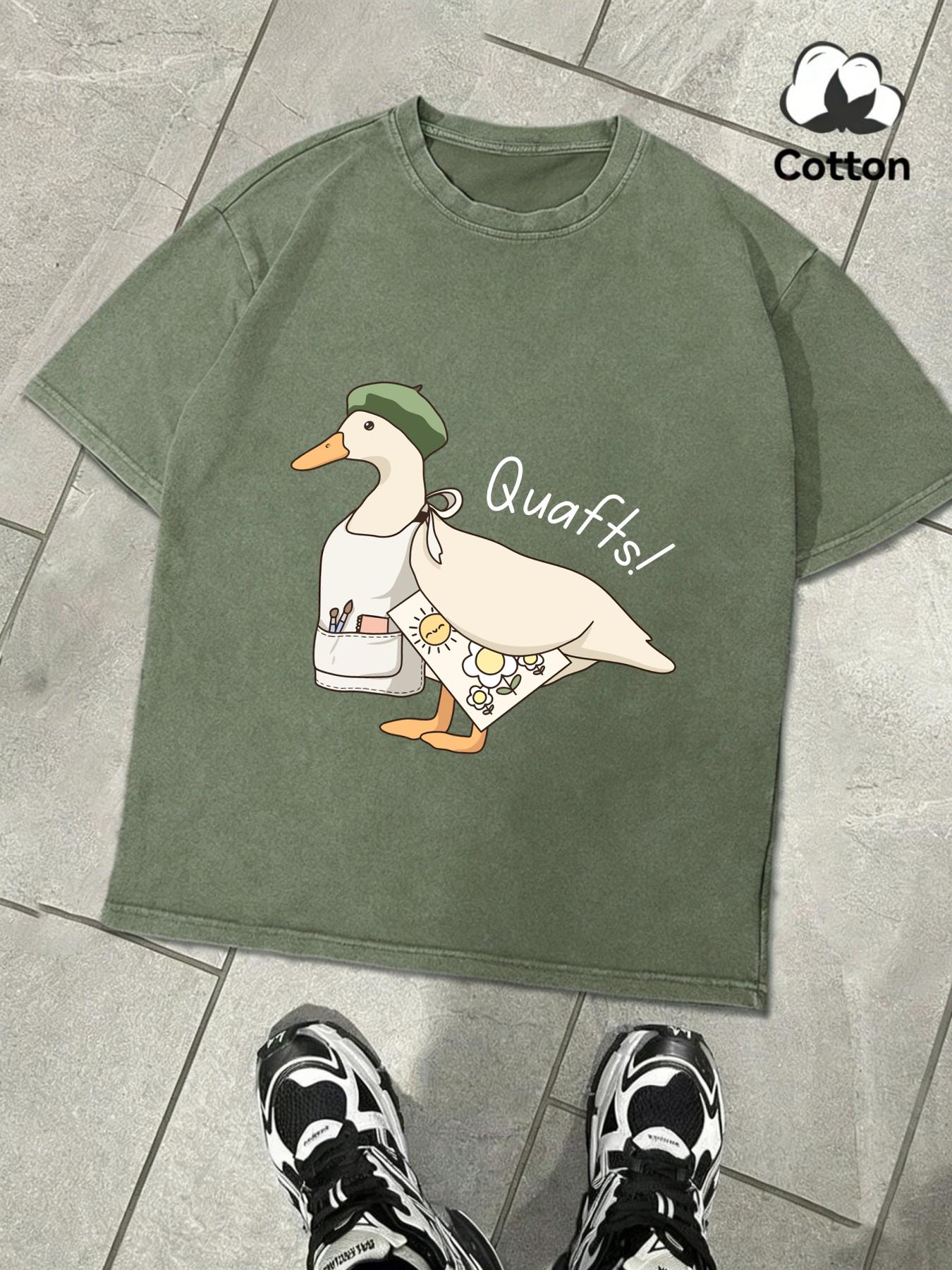 

The Big Goose Who Loves Drawing Retro Tee Mans Summer Cotton Hip Hop TShirts Soft Washed Top Unisex Fashion Loose Clothing S