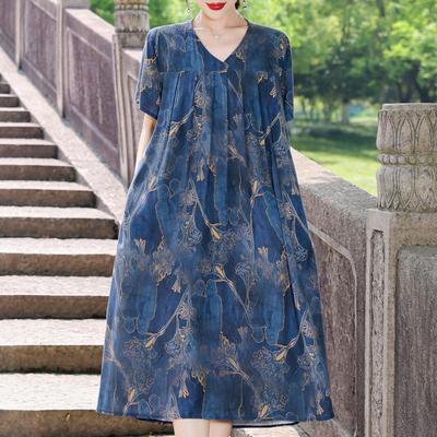 Elegantes Sommerkleid für Damen Übergröße Kurzarm Lässig Locker Lange Kleider Vintage Kleidung