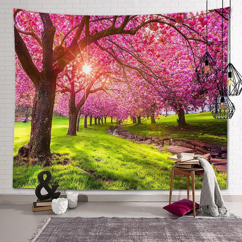 New Landscape Tapestry Tree Hole Window Beautiful Wall Cloth Green Forest  Background Painting