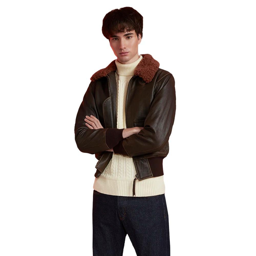 Super Flight Jacket Quilted Men Leather Jacket Soft Genuine Cowhide Natural Fur Collar M430