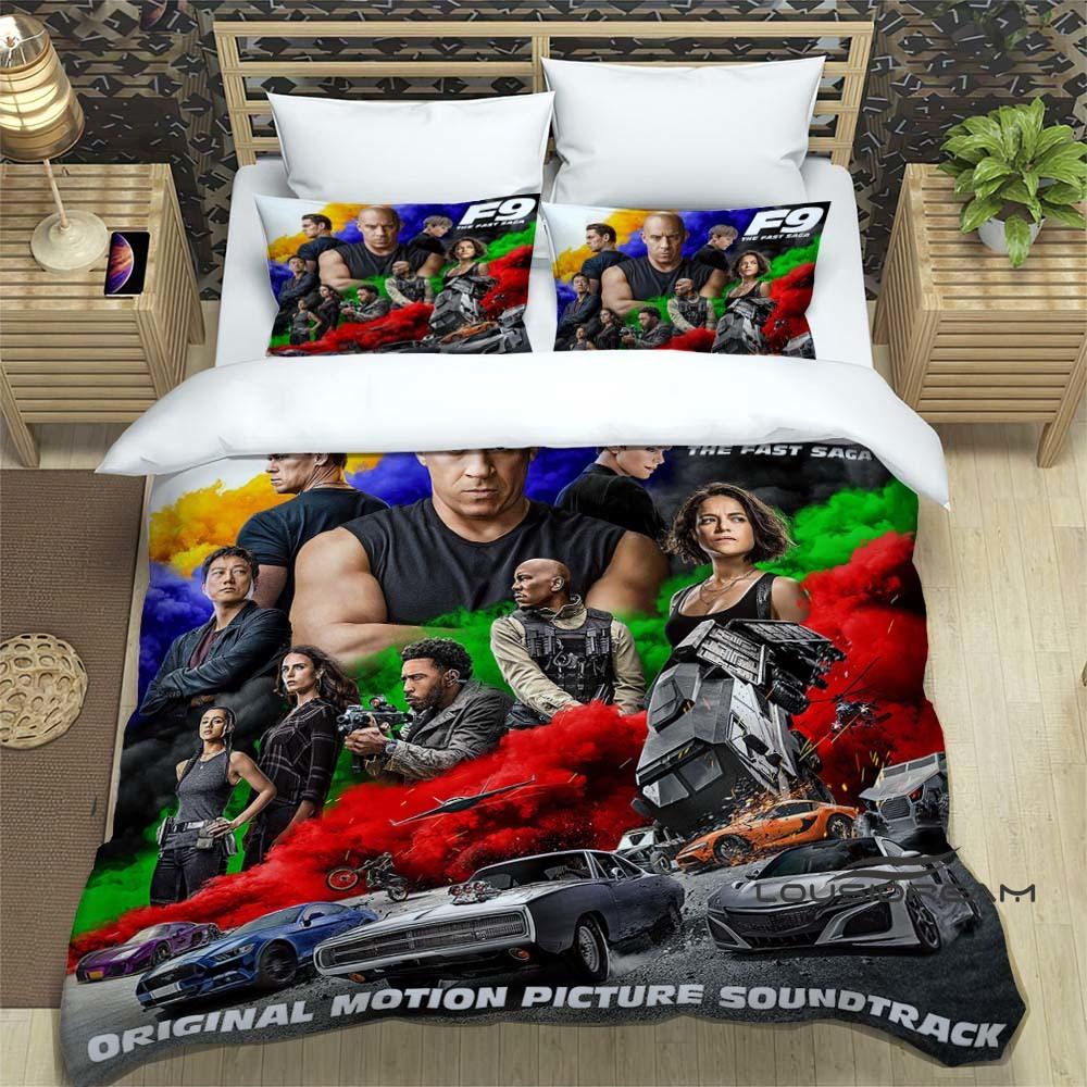 This Printed Bedding Set—featuring Duvet Covers and Pillowcases—is Inspired by the *Fast & Furious* Racing Action Film Franchise