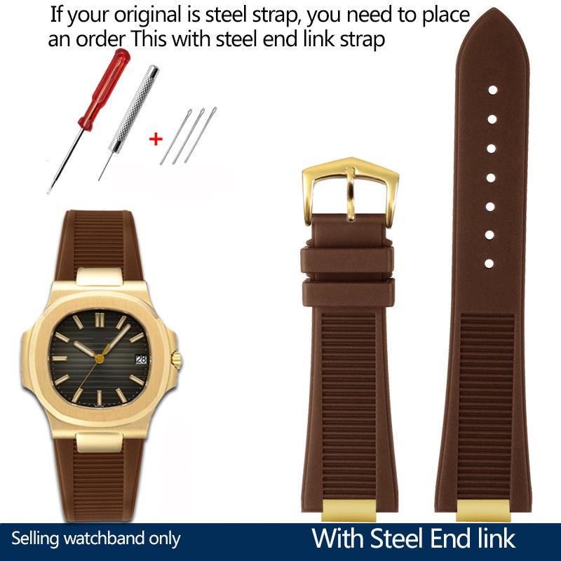 25*13mm Silicone Rubber Watchband For Pa-tek Philippe Nautilus Series 5711/5712/5980 Waterproof Sports Strap Bracelet Brown Blue