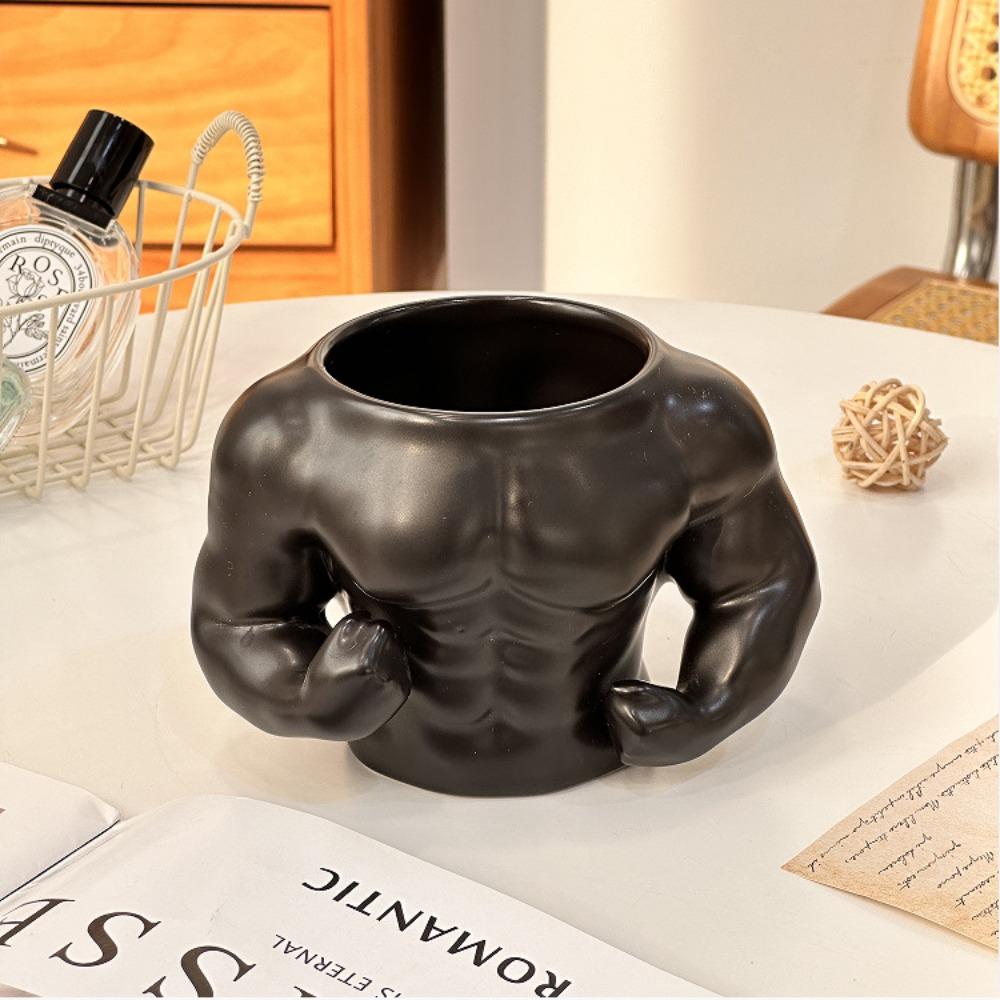 

Male cup muscle cup ceramic mug creative personality water cup coffee cup ceramic cup boys large capacity cup 301-400ml чорний