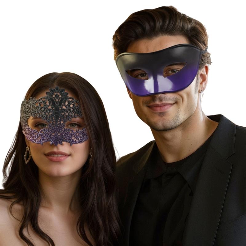 2 Part Set Elegant Half Face Pretend Disguises Thin Plastic For Halloween Parties & Celebratory Gatherings