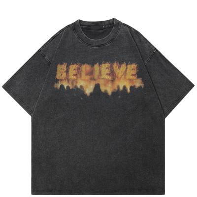 Streetwear Letters Graphic Washed Black T-Shirt Cotton Unisex Tops Tees Summer Short Sleeves T Shirt