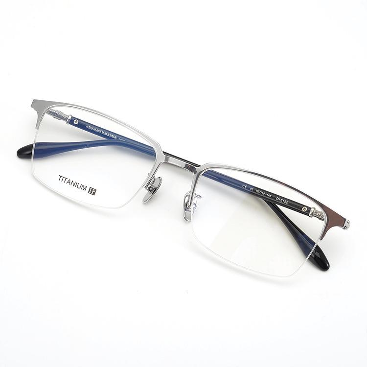 Men s & Women s Retro Half-Frame Pure Titanium Prescription Glasses - Ultra-Light, Literary Design. серебряный