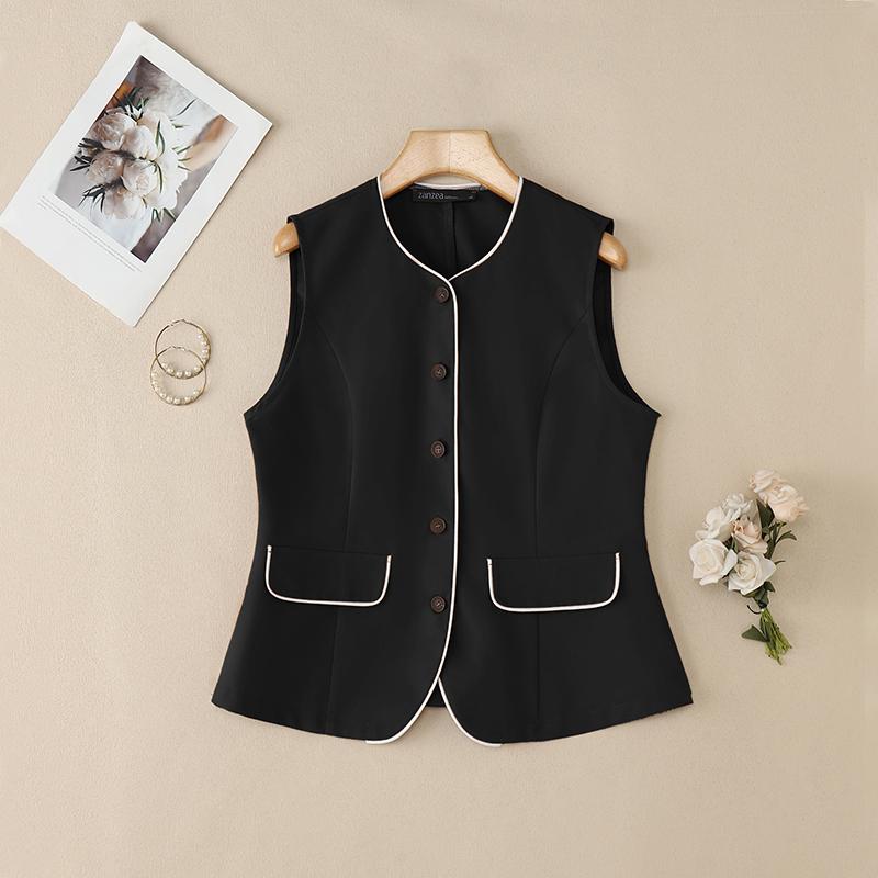 

ZANZEA Женский повседневный кардиган-жилет без рукавов свободного кроя с круглым вырезом M чёрный