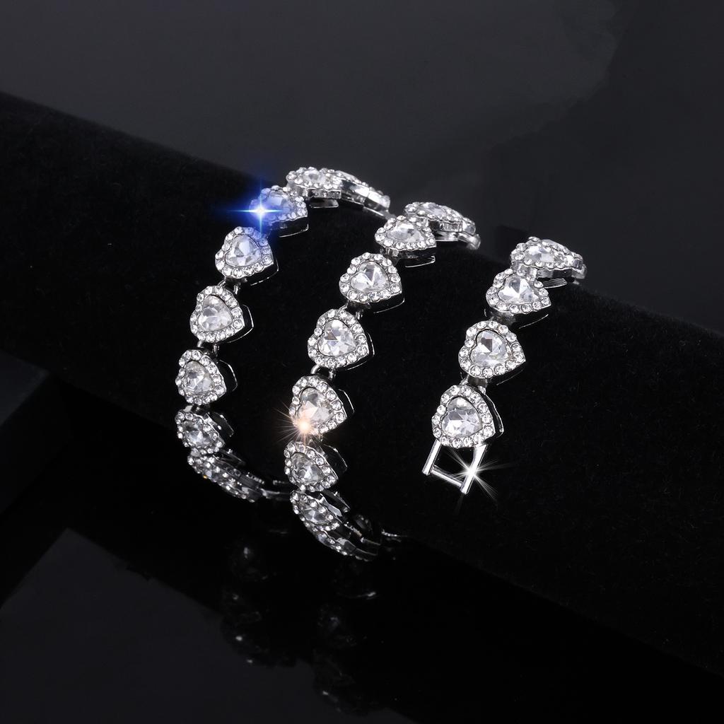 45cm Neue Hip Hop Tennis Kette Armband Halskette Glänzendes Herz Strassstein Cz Mode Rock Party Schmuck Set