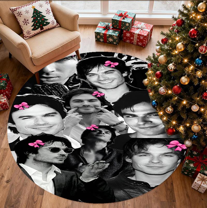 Damon Salvatore Pattern Round Rug, Indoor/Outdoor Mat, for Picnic, Gameroom, Bedroom, Office, Living Room, Home Decor Carpet, Birthday Gift