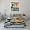 Classic Japanese Great Wave And Peaks Print Bedding Set 1 Duvet Cover 2Pillowcases For Adult And Children Luxury Gift Full Size