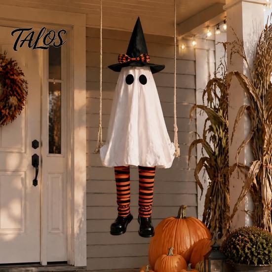 Halloween Decoration for Garden Hanging Swing Ghost Decoration, Light Up Large Swinging with Indoor Entryway Decor Witch Hat And Striped Legs