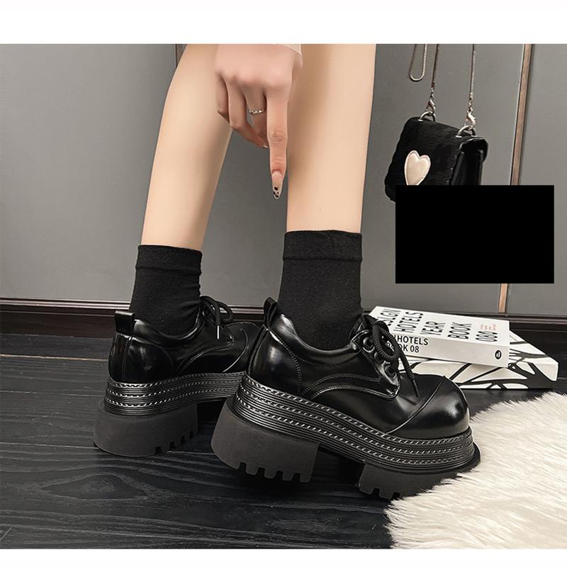 Women Retro Loafers Spring Increase Thick Sole Shoes Lace Up Outdoor Work Platform Shoes