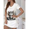 Plus Size Casual Dress with Cute Girl Print and Round Neck