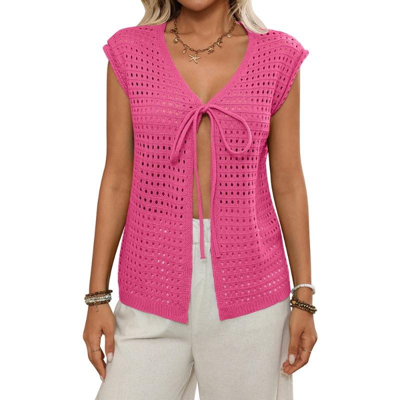 

Женский ажурный свитер, вязаный кардиган с короткими рукавами и жакетом XL розы красного