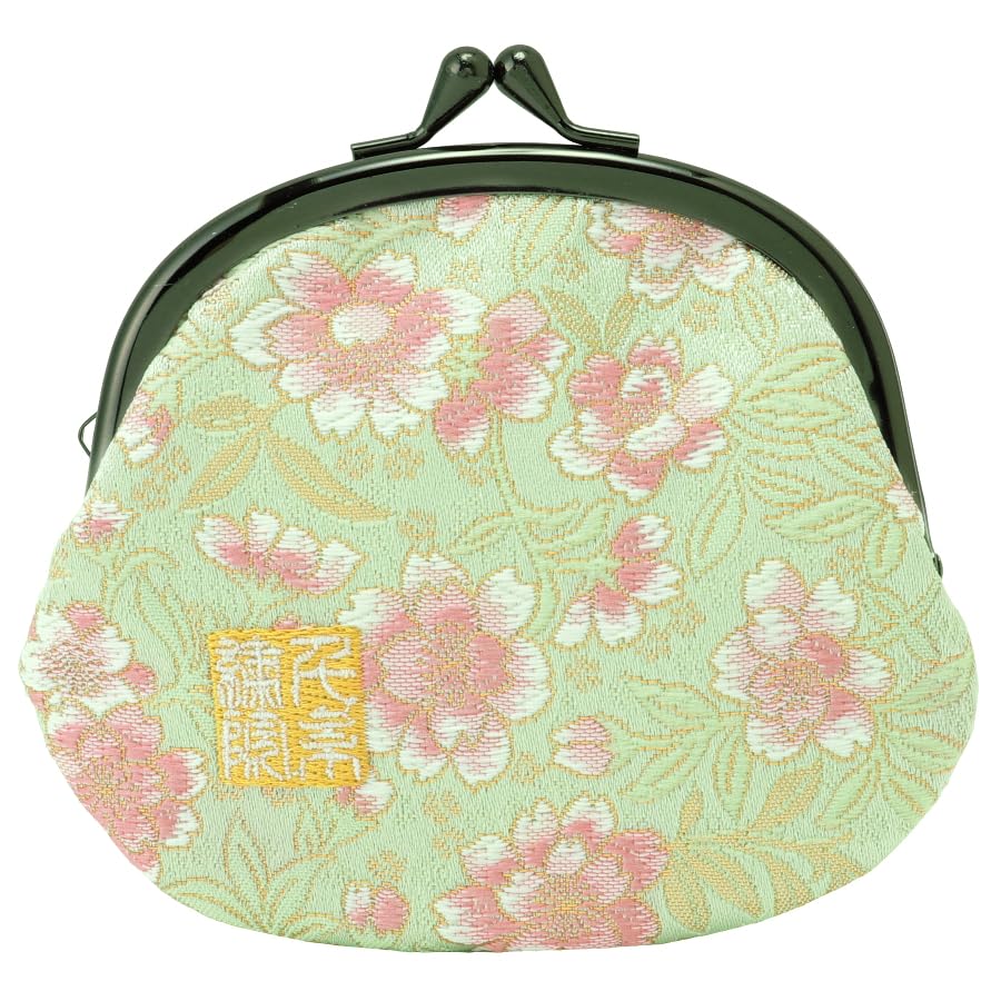 

Кошелек-монетница Senshishuin Nishijin Brocade Clasp, 3,5 дюйма, круглый (Подкладка) (Дизайн с молодыми листьями, пионами и цветами вишни)
