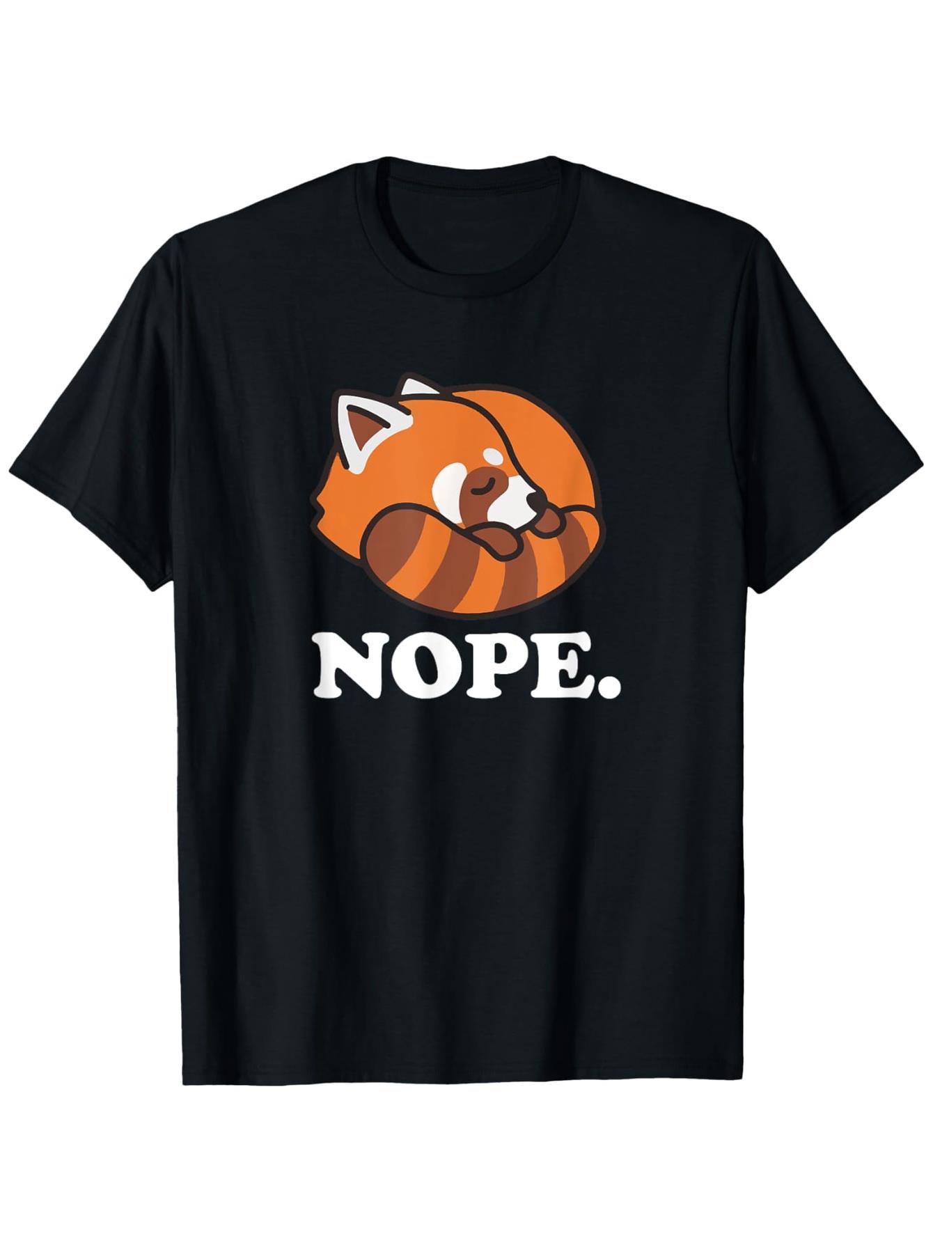 MenS Funny NOPE Napping Red Panda Graphic TShirt  Black Short Sleeve Casual Tee with Cute Sleeping Animal Design  Bold White S