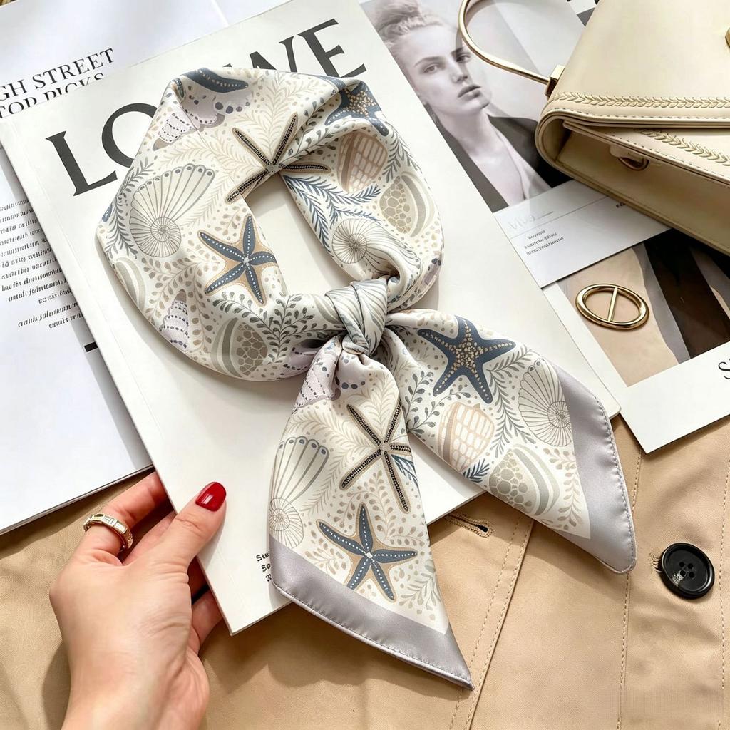 Simple temperament Spring and summer female imitation silk scarf versatile Korean version casual small square scarf neck protection decorative scarf