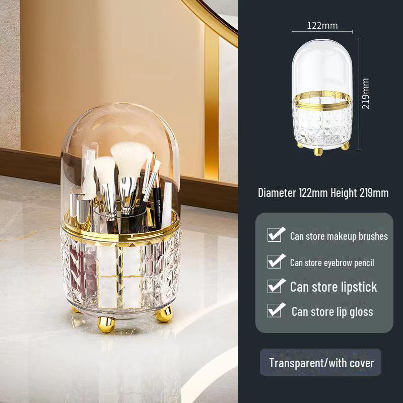 

Элегантный вращающийся держатель для кистей для макияжа с крышкой — пылезащитный органайзер для косметики на туалетном столике with cover золотой/прозрачный