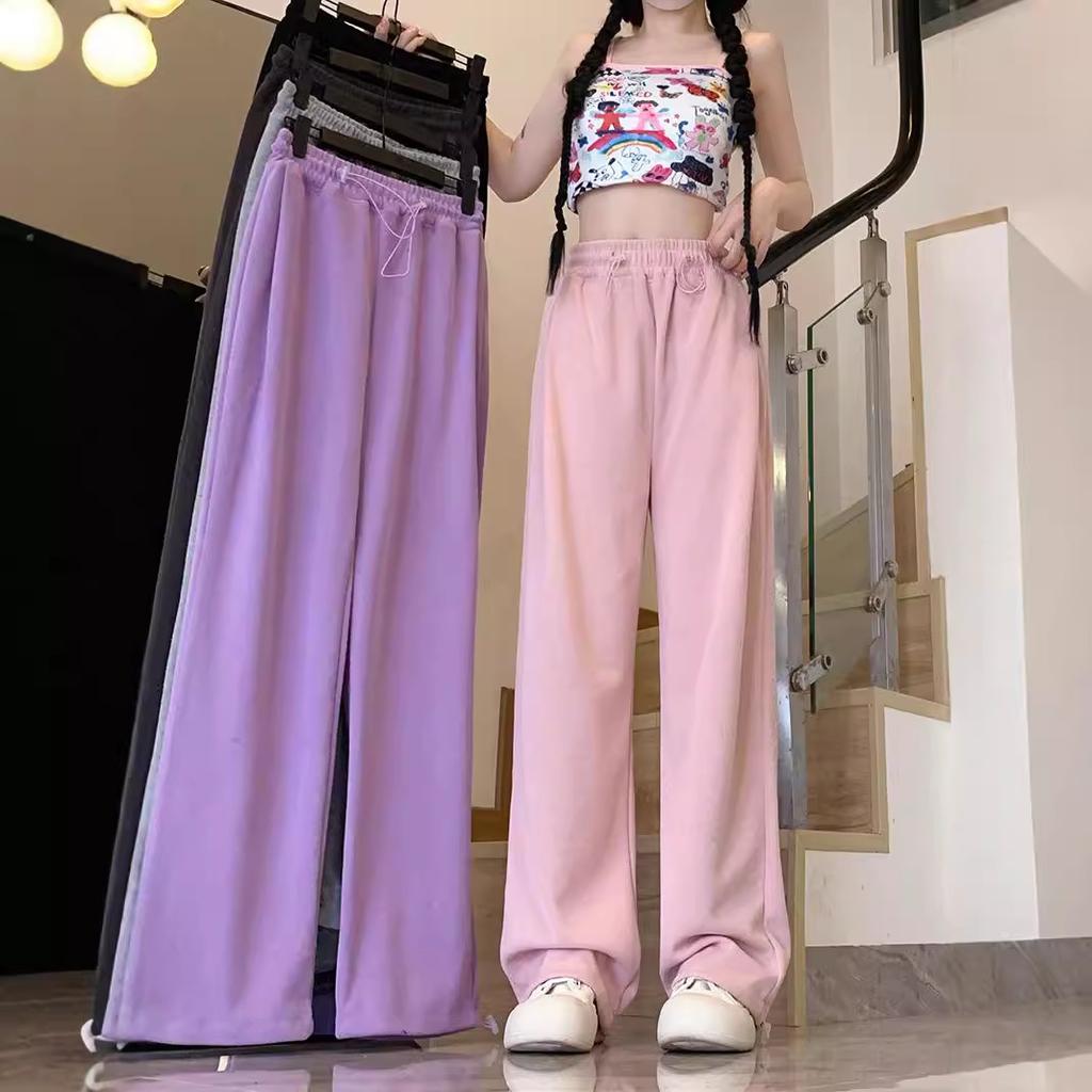 New Gray Casual Sports Pants for Women In Autumn and Summer Draped Straight Long Pants Small-sized Design Trousers