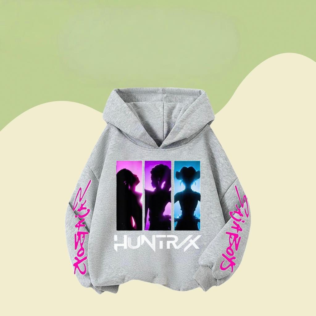 Kpop Huntrix children's hoodies, elegant clothing with character patterns, casual tops with hoodies, children's popular clothing