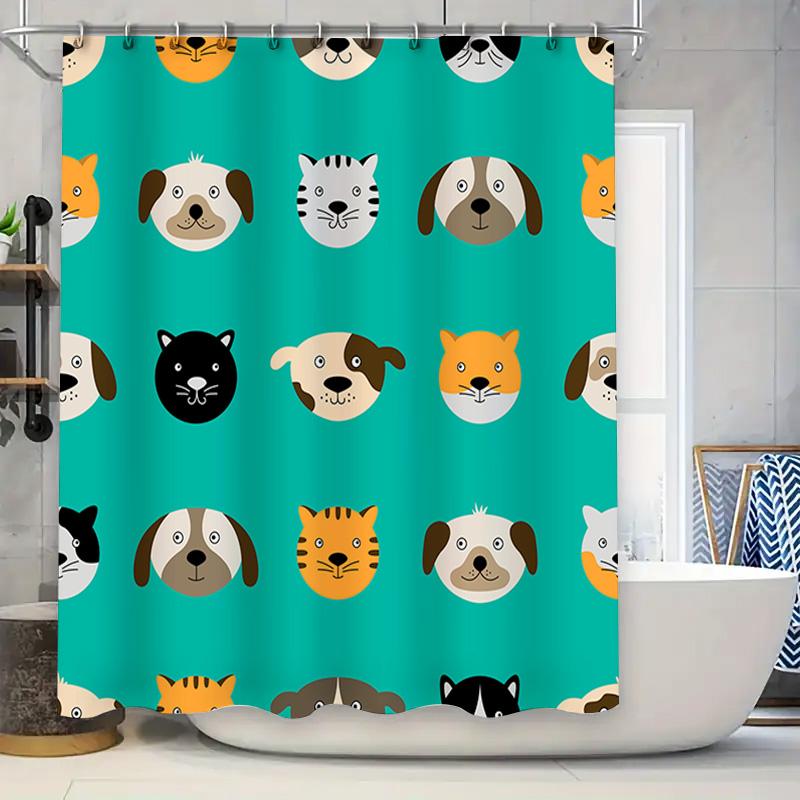 

Blue Green Animal Print Shower Curtain Waterproof Polyester Fabric Home Decor Bathroom Wall Hanging Decoration For Dog Cat Lover W60H190(CM)-1 Pcs