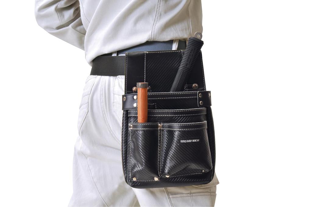 SK11 Carbon Leather Nail Genuine Cowhide Leather with Belt Loop Pouch, Slits, Black, SK-CLK