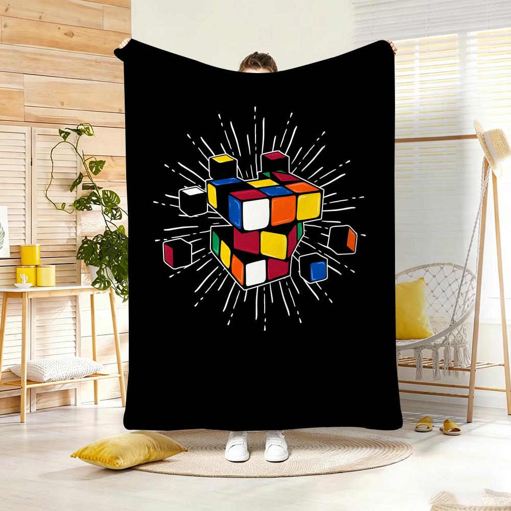 Art Illustration RRubik Cube Pop Throw Lightweight G Flannel Blanket Soft Skinfriendly for Summer Cooling