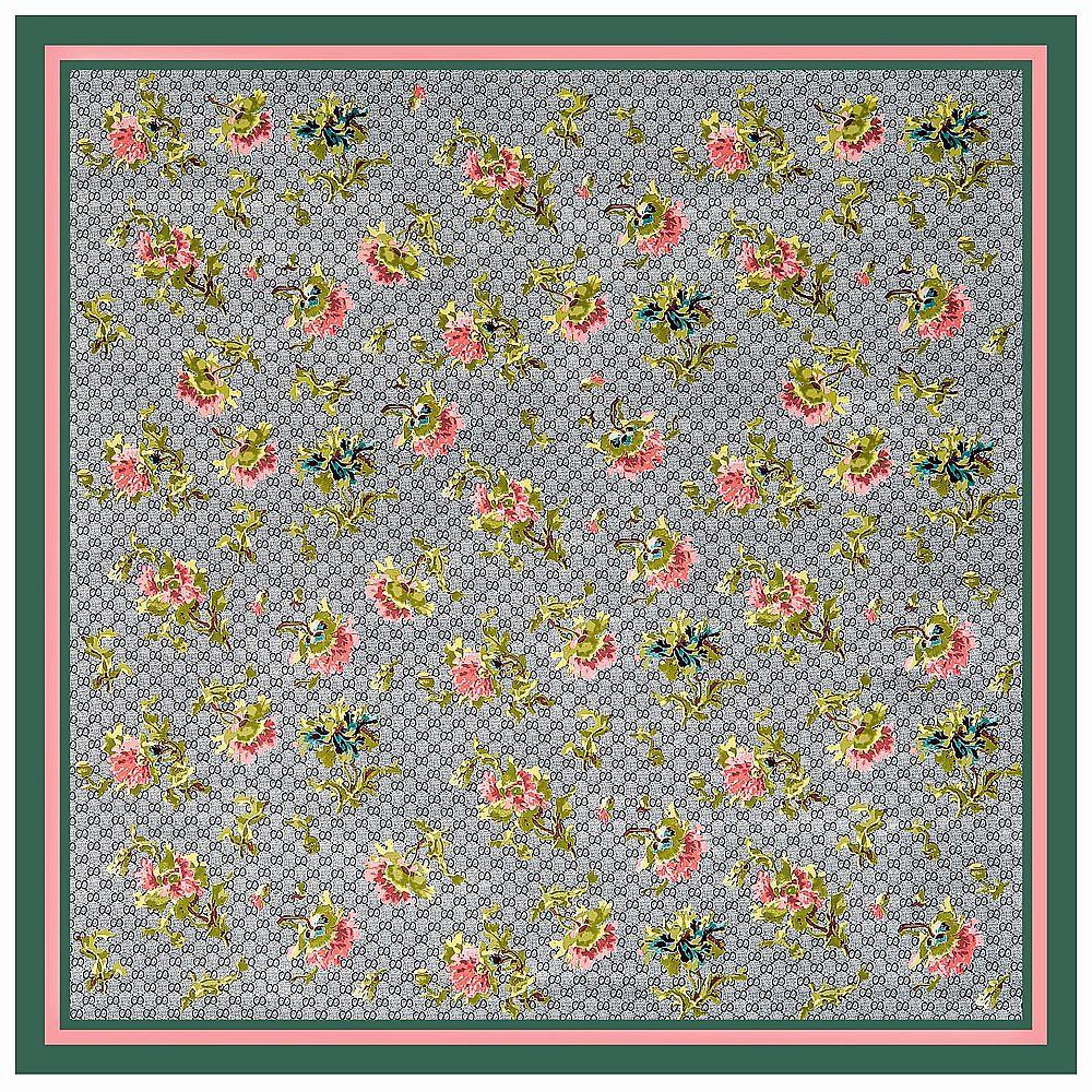 

New 130cm Twill Silk Scarf Fashion Rose Flowers Design Women Shawl Bandana Kerchief Female Large Head Square Scarves 130x130cm