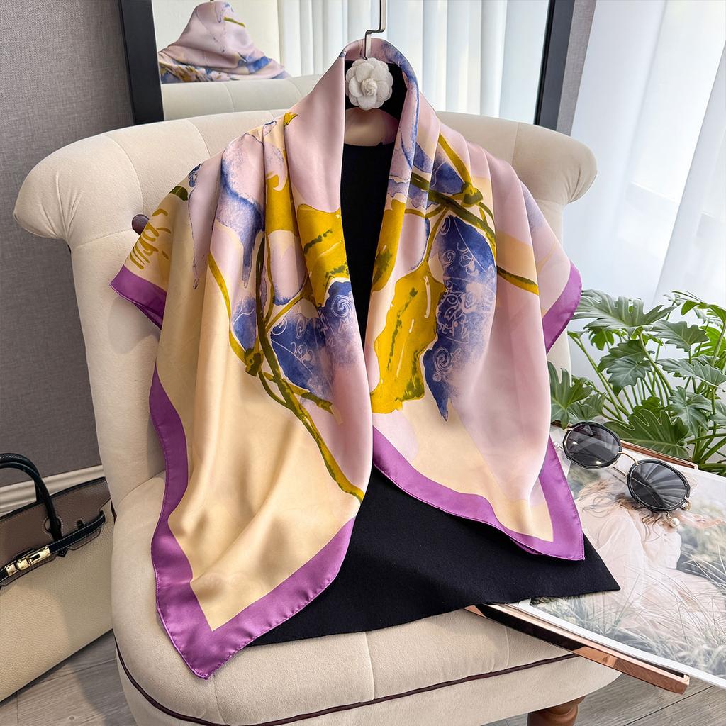 Print Head Scarf Women Four Seasons Foulard Satin Square Head Hijab Scarfs For Ladies Shawls 90*90 Silk Scarf Muslim Hijab