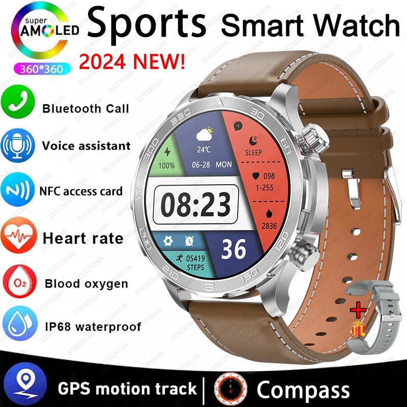 New GPS Track Smart Watch Men AMOLED HD Screen Outdoor Sports Fitness Heart Rate NFC IP68 Waterproof Bluetooth Call Smart Watch