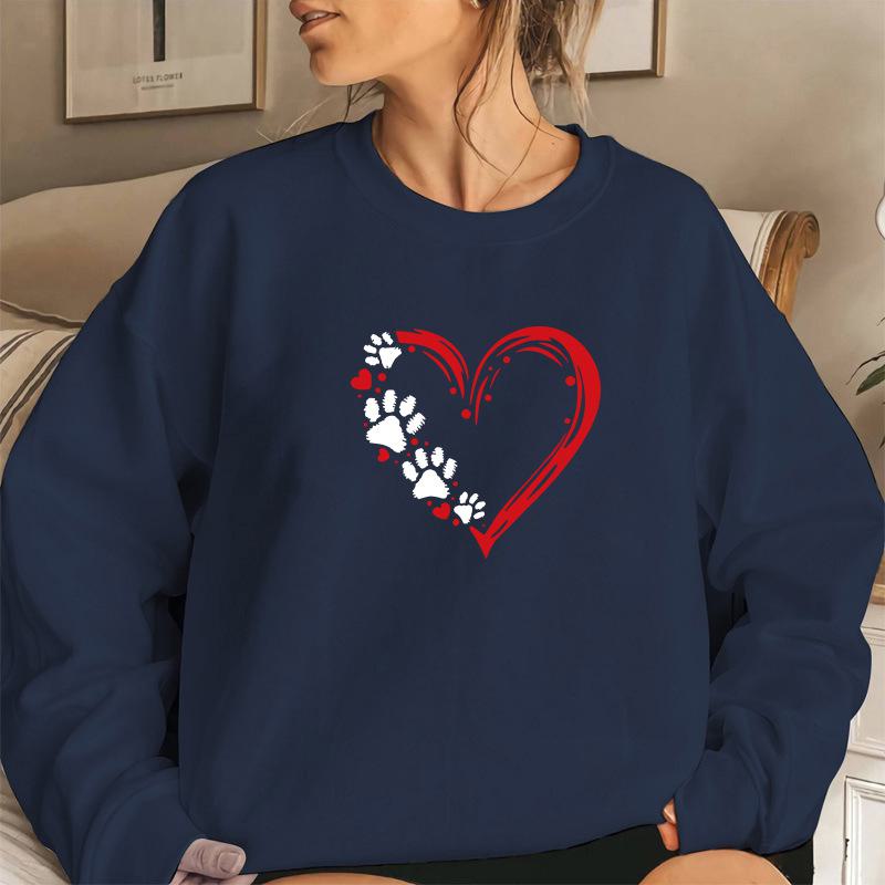 Women's Heart Print Sweater with Velvet, Perfect for Autumn and Winter