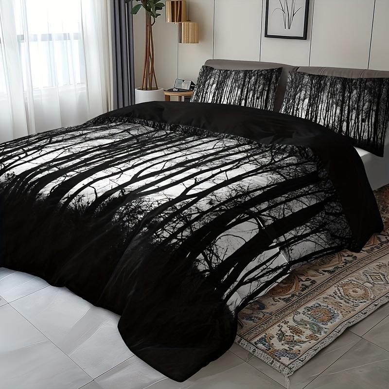 3pcs Black Tree Forest Duvet Cover Set Bedding Set Pillowcases No Filling High-Definition Print Queen King Size for Home Bedroom