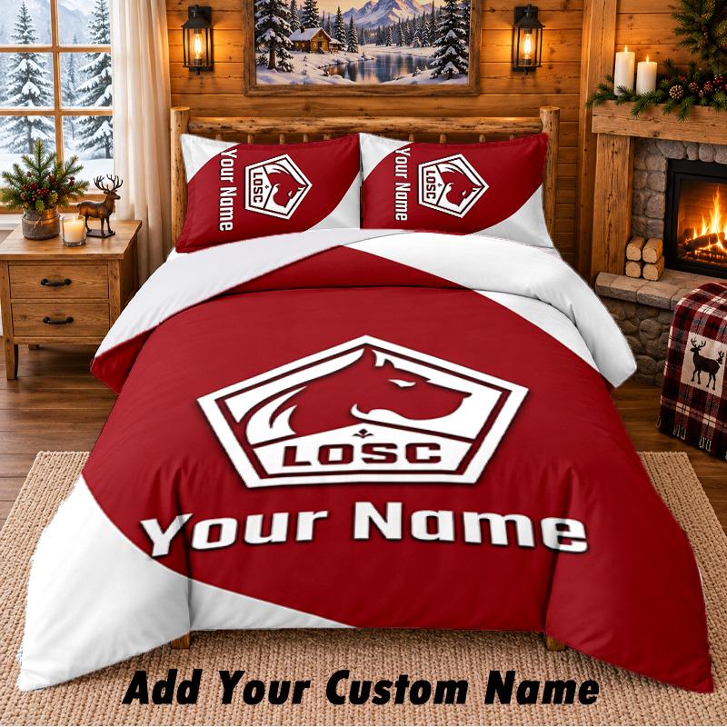 LOSC Lille Pattern Bedding 3Pcs Set Custom Name, Bed Sheet And Pillowcases For Home Bedroom