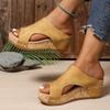 Women’s Wide-Fit Wedge Platform Peep-Toe Slide Sandals with High-Heel Design for Comfortable Summer Wear