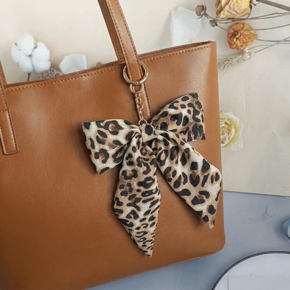 Polyester Leopard Print Keychain Zinc Zinc Zinc Alloy Keyring Accessory Y2K Style Bow Bag Charm Wallets