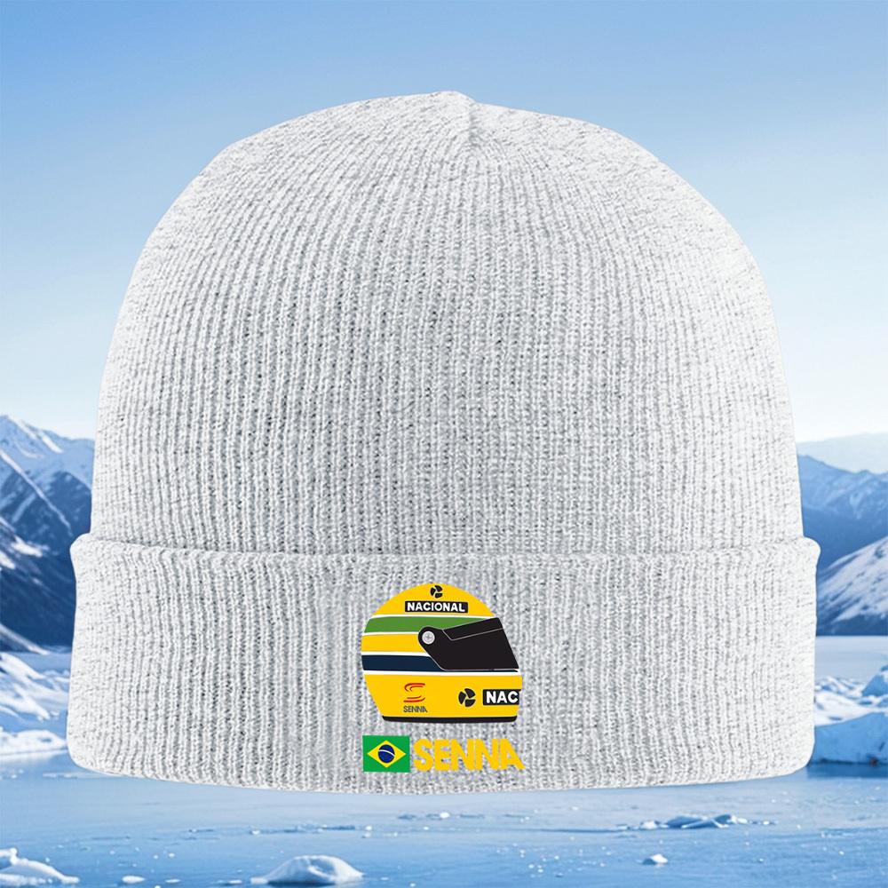 Racing Helmet Senna Brazil Flag Logo Men Women Unisex Knitted Hat Beanie Pullover Cap Winter Thermal Warm Christmas Outdoor Cycl