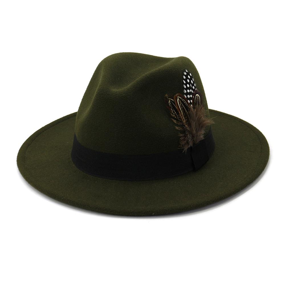Gelbe Feder Fedoras Herren Fedora Hut Herren Panama Oberkappe Unisex Hut Militärfarbe Fedoras Hut mit breiter Krempe Kirchenhut Partyhut