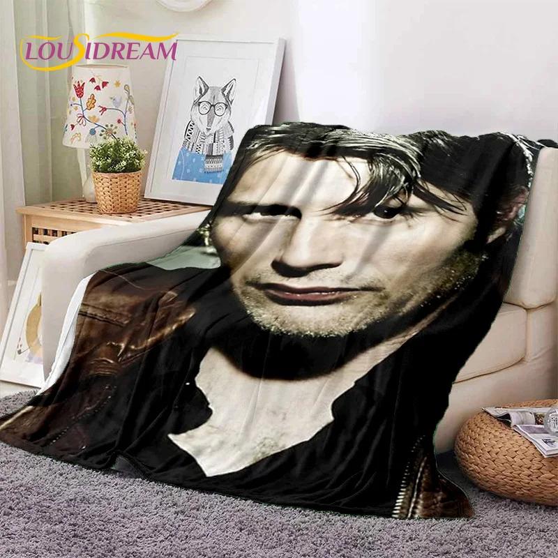 Mads Mikkelsen 3D Schauspieler Star Weiche Flanelldecke für Betten Schlafzimmer Sofa Picknick, Überwurfdecke zum Zudecken Outdoor Freizeit Nickerchen Geschenk