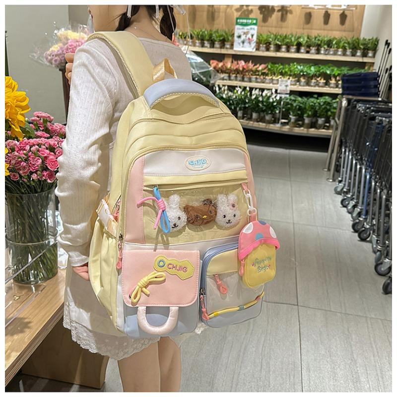 Backpack Female Korean Version of Dopamine Transparent Color Matching High capacity Schoolbag for Junior and Senior High School Students
