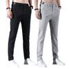Ice silk men's versatile elastic waist casual pants autumn velvet thickened boys slim straight warm sports trousers