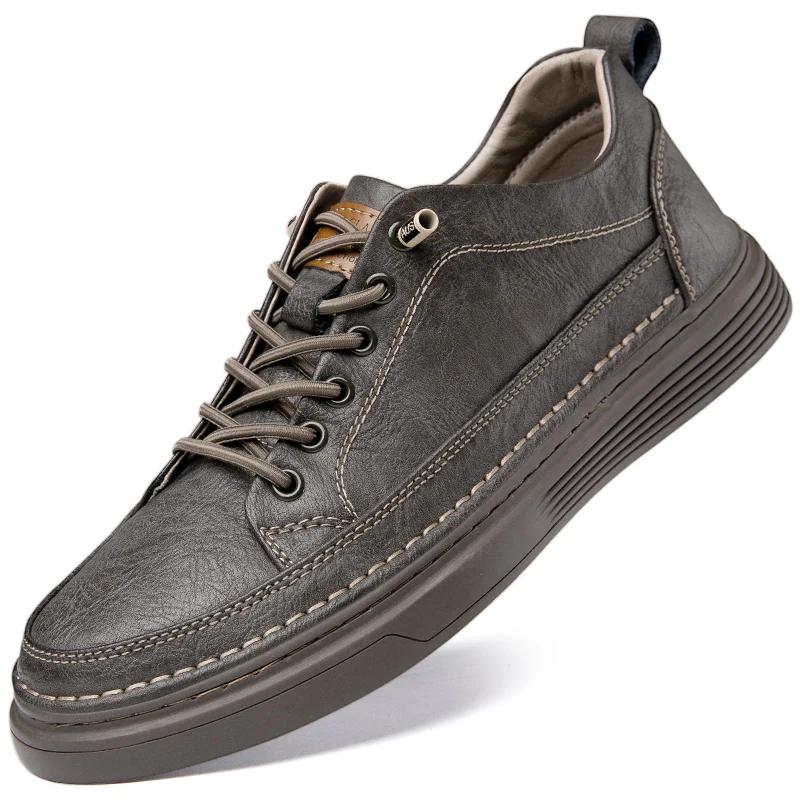 Fashion Comfortable Soft Sole Casual Shoes Men's Lace Up Oxford Shoes Cowhide Thick Bottom Outdoor Wear Resistant Non-slip Walking Shoes