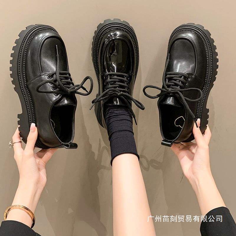 Chaussures basses à lacets en cuir véritable très souple pour le printemps et l'automne, dentelle noire, semelle épaisse, velours quatre saisons, style britannique, petites chaussures en cuir