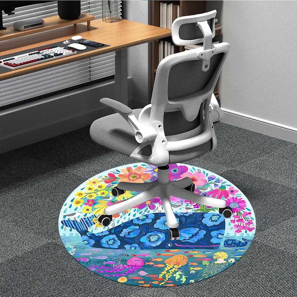 

1PC Whale Flowers Office Round Area Rug, Indoor Mat Suitable ForOffice, Under Office Chairs Bedroom Living Room Home Decor, Room Deco, D092 80cm by 80cm