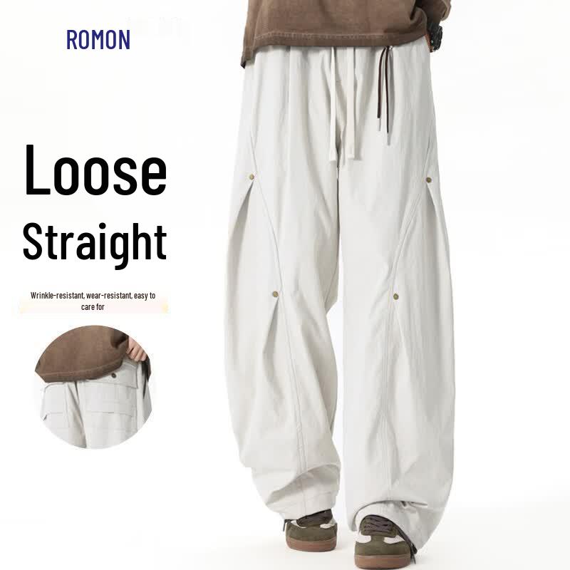 Luomeng American Style Loose Wide-Leg Casual Cargo Pants