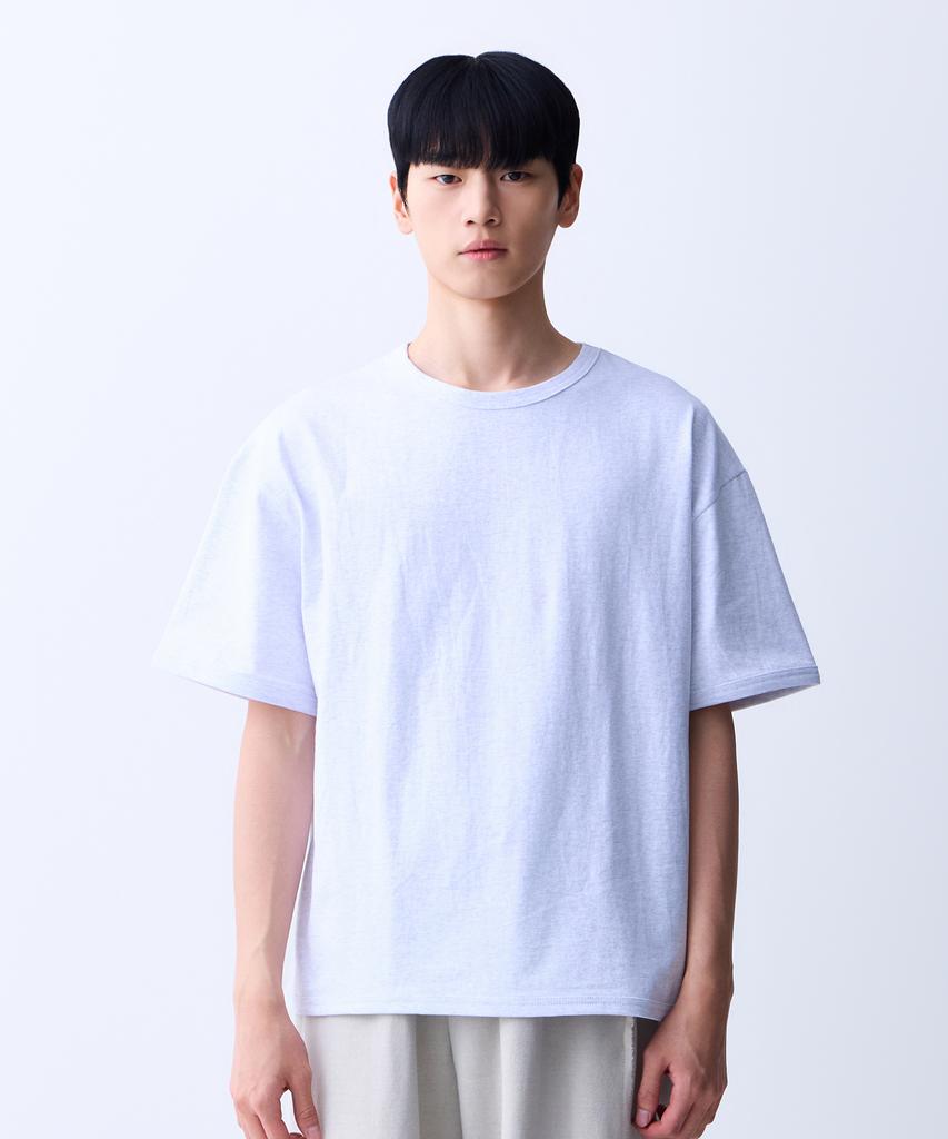 ADERNM Double Stitch Neck Binding Minimalist T-Shirt White Melange